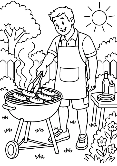 Far griller i haven som malebog – malebog til udskrivning