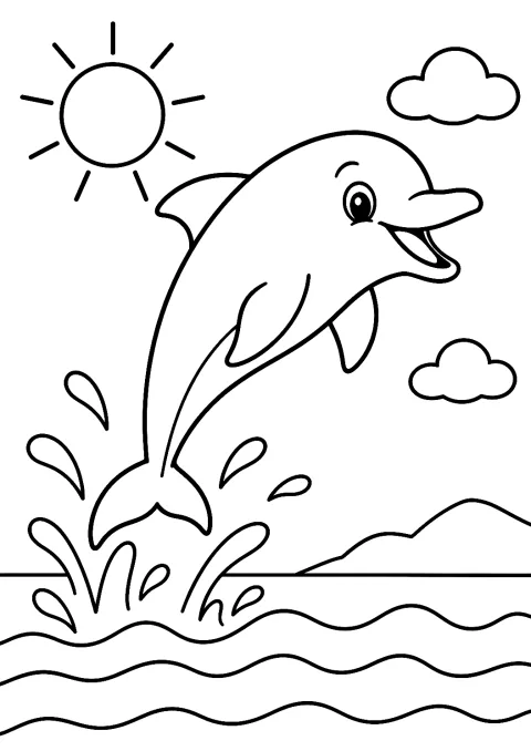 Delfin Sprung als Malvorlage – Ausmalbild zum Ausdrucken
