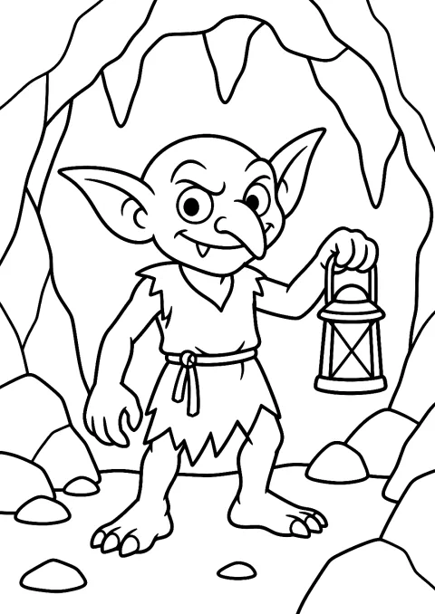 Goblin in de grot als kleurplaat – kleurplaat om af te drukken