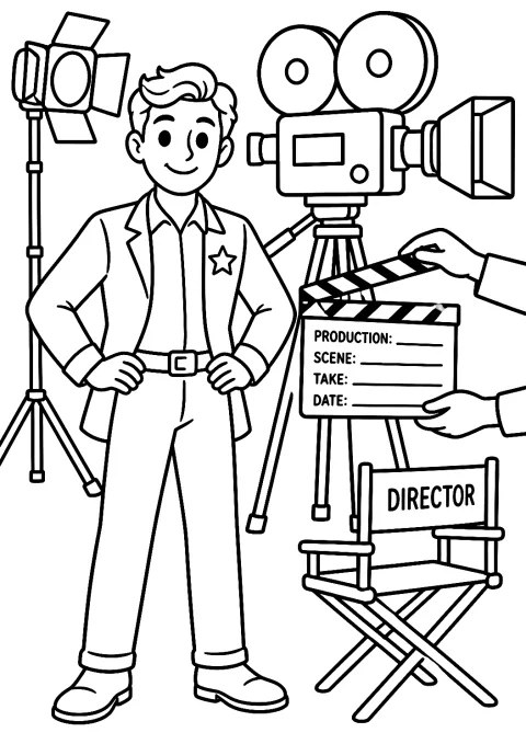 Actor en un rodaje para colorear – dibujo para colorear e imprimir