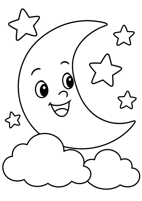 Gülen ay boyama sayfası – yazdırılabilir boyama sayfası