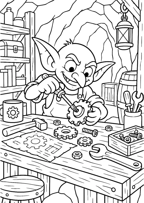 Duende en el Taller para Colorear – dibujo para colorear e imprimir