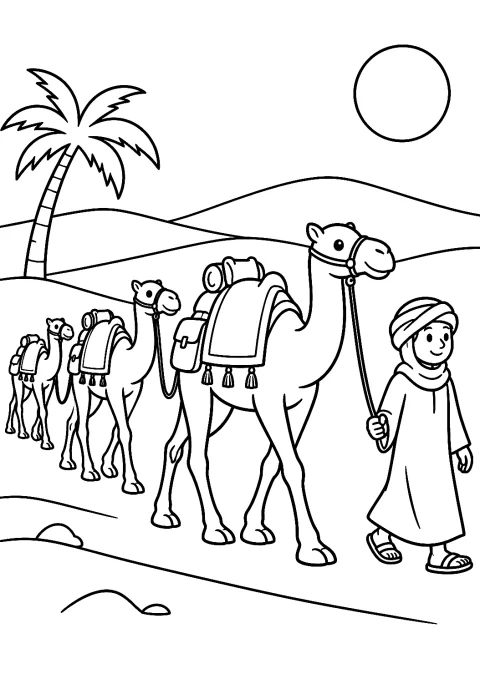 Desert Caravan Coloring Page – printable coloring page