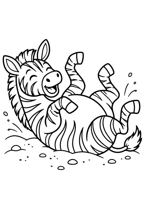 Zebra rollt sich im Sand als Malvorlage – Ausmalbild zum Ausdrucken