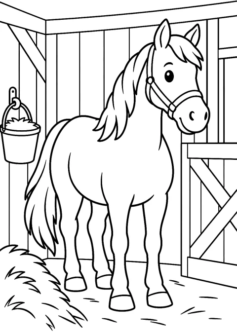 Cavalo no Estábulo para Colorir – desenho para colorir para imprimir