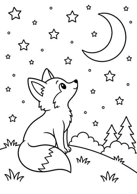 Zorro Mirando las Estrellas para Colorear – dibujo para colorear e imprimir