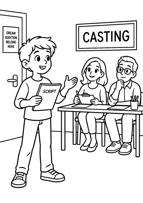 Schauspieler beim Vorsprechen im Casting als Malvorlage – Ausmalbild zum Ausdrucken