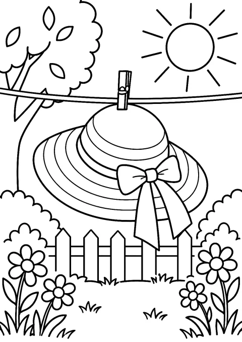Sun Hat on a Clothesline Coloring Page – printable coloring page