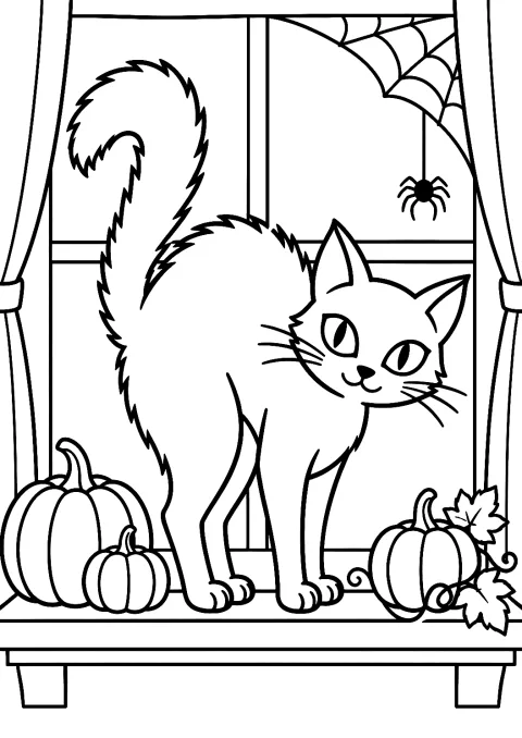 Gato negro en el alféizar de la ventana para colorear – dibujo para colorear e imprimir