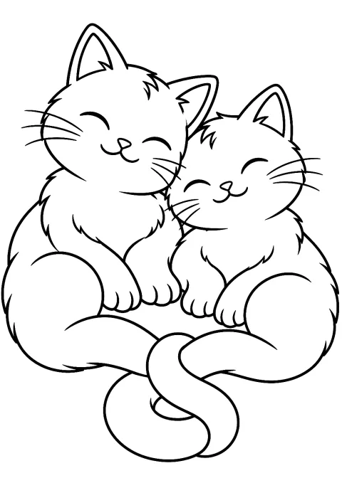 Dos Gatos Acurrucados Juntos para Colorear – dibujo para colorear e imprimir