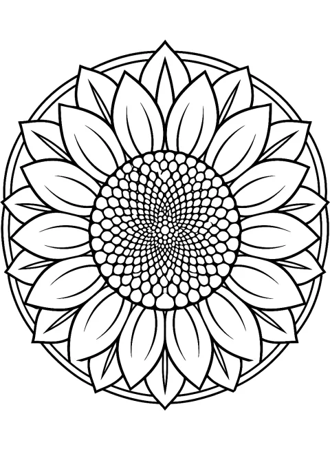 Sonnenblume Mandala als Malvorlage – Ausmalbild zum Ausdrucken