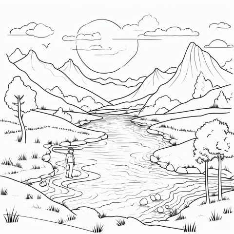Fluss als Malvorlage – Ausmalbild zum Ausdrucken