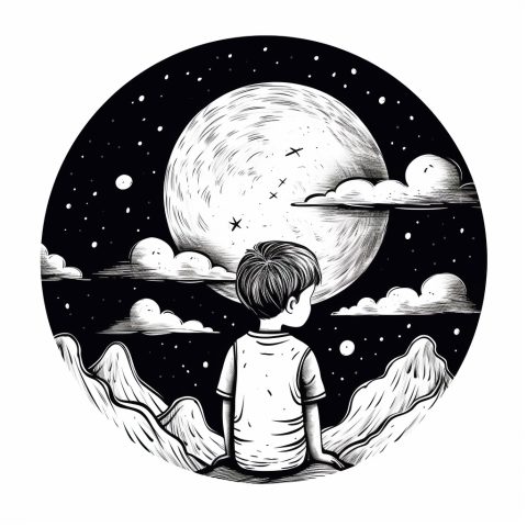 Mond als Malvorlage – Ausmalbild zum Ausdrucken