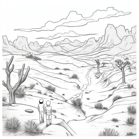Wüste als Malvorlage – Ausmalbild zum Ausdrucken