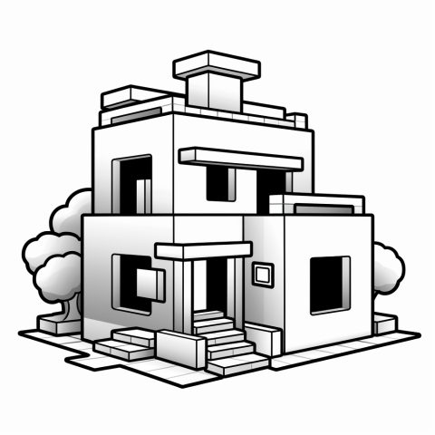 Minecraft Haus kostenlos zum ausmalen – Ausmalbild zum Ausdrucken