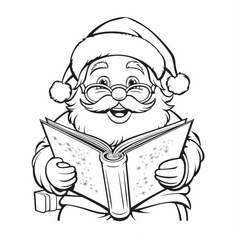 Weihnachtsmann mit Buch Malvorlage kostenlos ausdrucken – Ausmalbild zum Ausdrucken