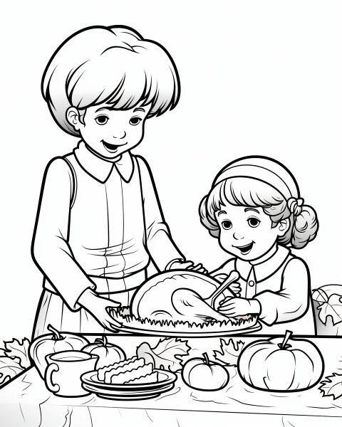 Thanksgiving Familie – Ausmalbild zum Ausdrucken