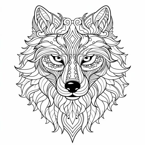 Wolf Mandala als Malvorlage – Ausmalbild zum Ausdrucken