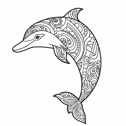 Delfin Mandala als Malvorlage – Ausmalbild zum Ausdrucken