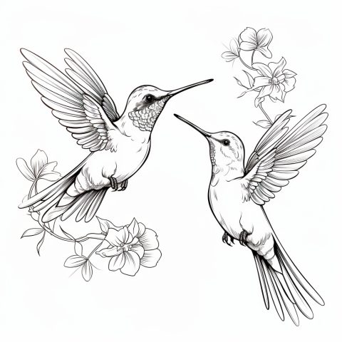 Zwei Kolibris als Malvorlage – Ausmalbild zum Ausdrucken