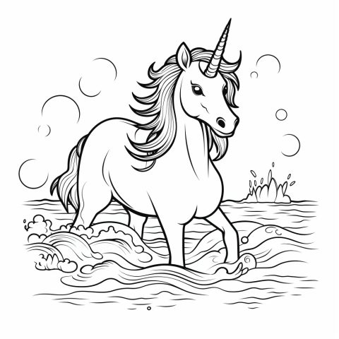 Einhorn im Wasser als Malvorlage – Ausmalbild zum Ausdrucken