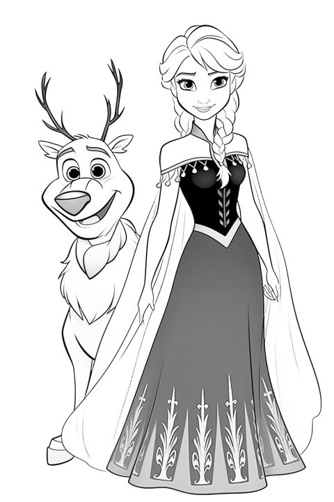 Elsa und Sven als Malvorlage – Ausmalbild zum Ausdrucken
