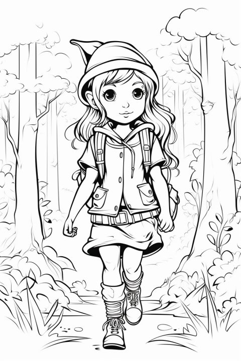 Elf im Wald als Malvorlage – Ausmalbild zum Ausdrucken