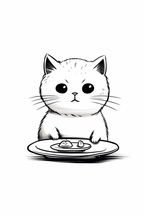 Fressende Katze als Malvorlage – Ausmalbild zum Ausdrucken
