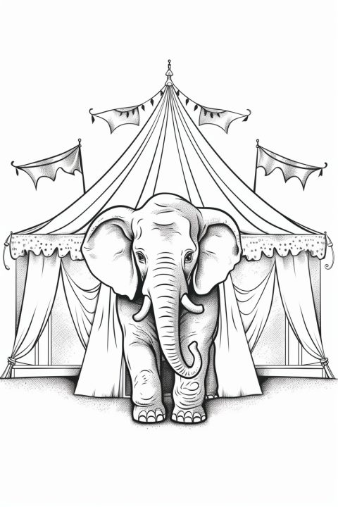 Elefant im Zirkus als Malvorlage – Ausmalbild zum Ausdrucken
