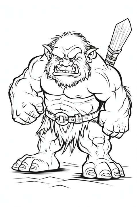 Ork mit Keule als Malvorlage – Ausmalbild zum Ausdrucken