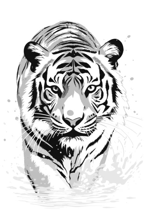 Tiger in Bewegung als Malvorlage – Ausmalbild zum Ausdrucken