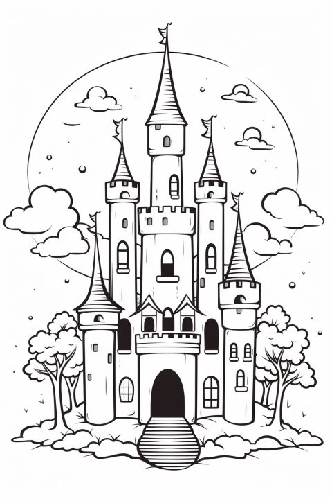 Gespenstisches Schloss als Malvorlage – Ausmalbild zum Ausdrucken