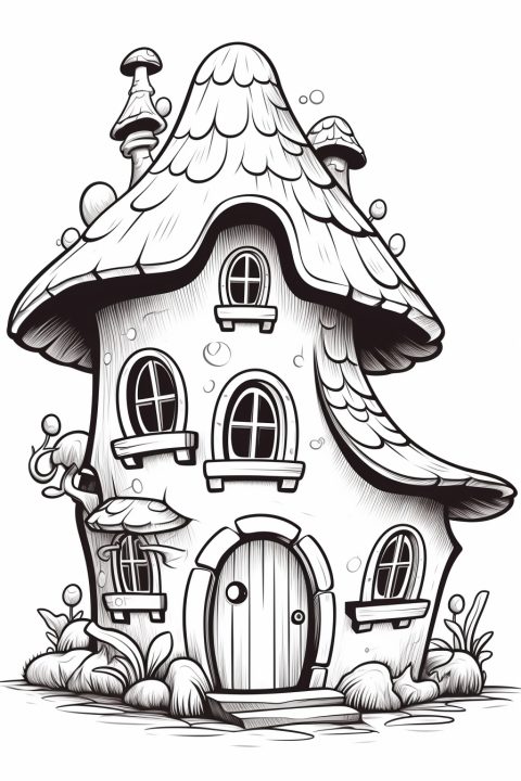 Feenhaus als Malvorlage – Ausmalbild zum Ausdrucken