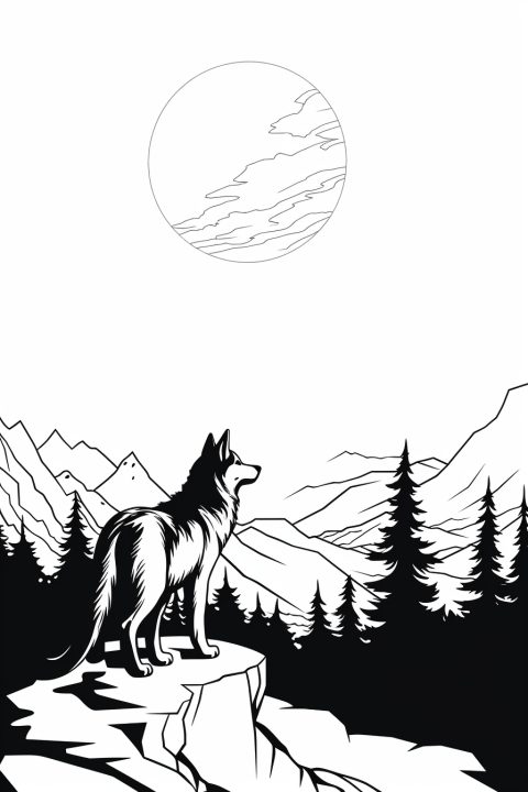 Werewolf mit Mond als Malvorlage – Ausmalbild zum Ausdrucken