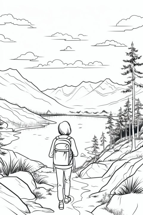Wanderweg als Malvorlage – Ausmalbild zum Ausdrucken