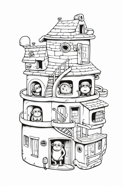 Affenhaus als Malvorlage – Ausmalbild zum Ausdrucken