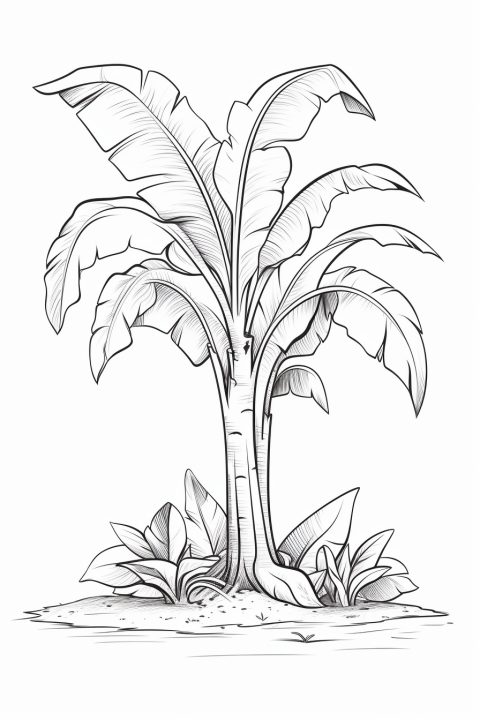 Bananenbaum als Malvorlage – Ausmalbild zum Ausdrucken