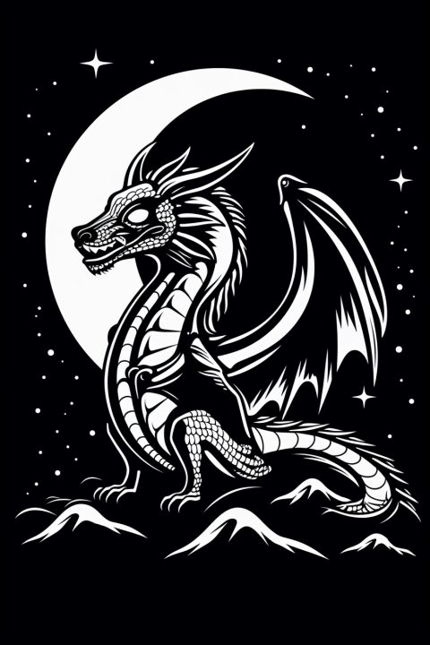 Nachtdrache als Malvorlage – Ausmalbild zum Ausdrucken