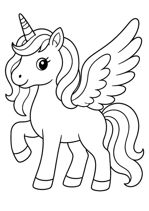 Einhorn mit Flügel – Ausmalbild zum Ausdrucken