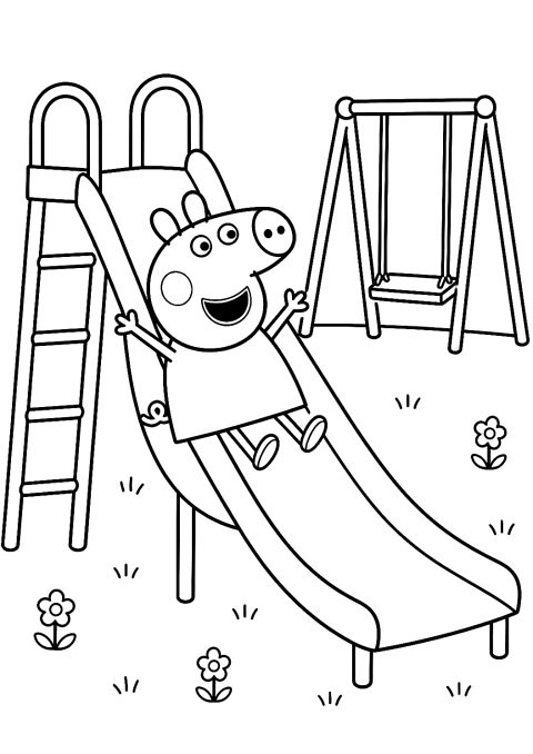 Peppa Gris på lekplatsen som målarbild – målarbild att skriva ut