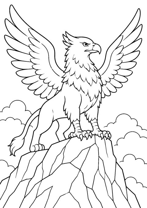 Grifo no cume de uma montanha para colorir – desenho para colorir para imprimir