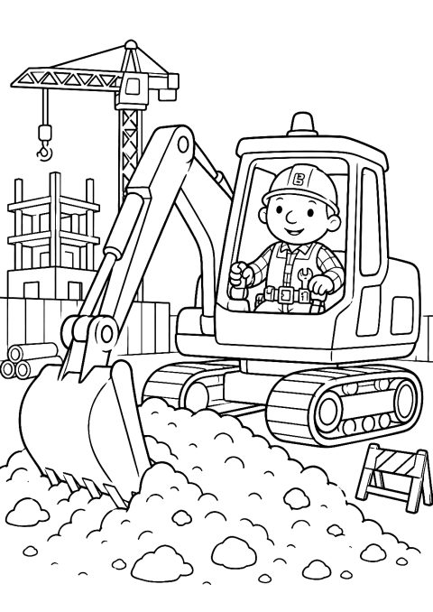 Bob con la Ruspa nel Cantiere da Colorare – disegno da colorare da stampare