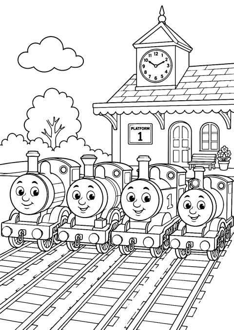 Thomas & Friends at the Station Coloring Page – printable coloring page