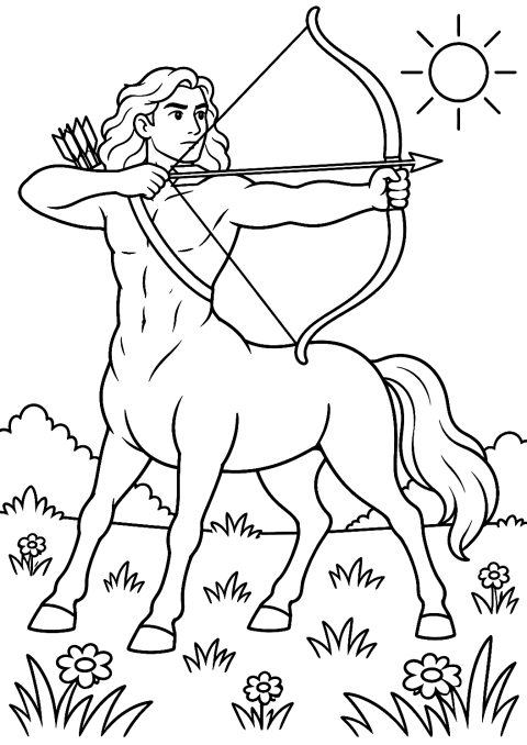 Centauro com Arco e Flecha para Colorir – desenho para colorir para imprimir