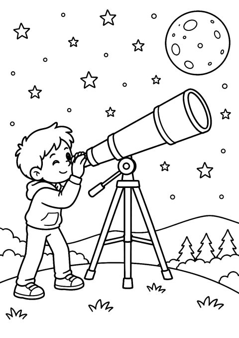 Astrónoma con Telescopio de Noche para Colorear – dibujo para colorear e imprimir