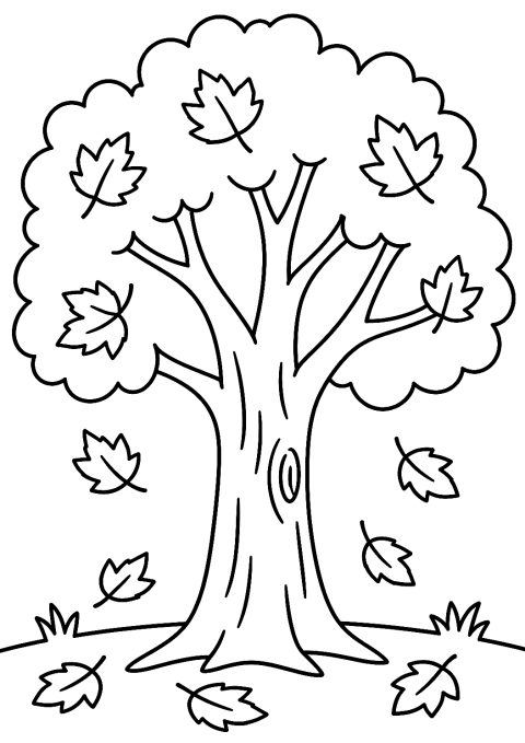 Herfstboom als kleurplaat – kleurplaat om af te drukken