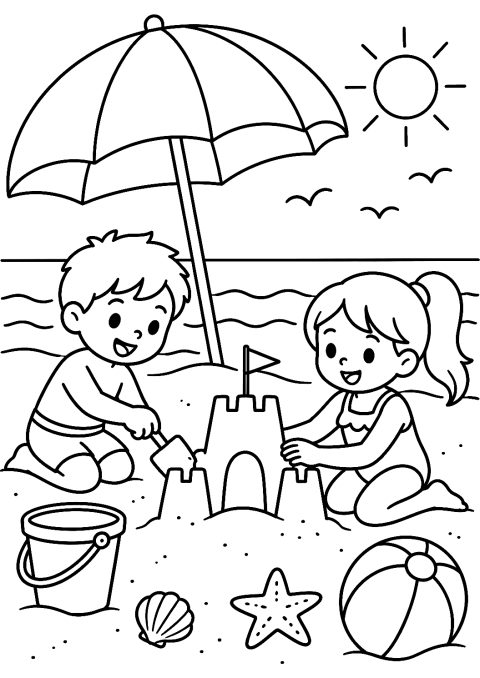 沙滩遮阳伞涂色页 – 可打印的涂色图