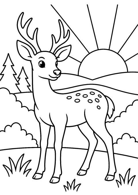 Ciervo al atardecer para colorear – dibujo para colorear e imprimir
