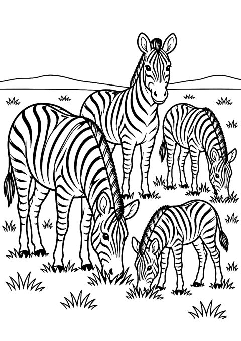 Manada de Zebras na Savana para Colorir – desenho para colorir para imprimir
