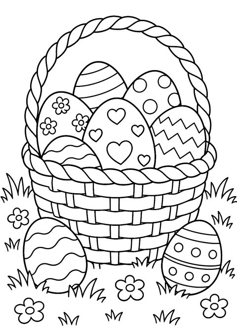 Easter Basket Full of Colorful Eggs Coloring Page – printable coloring page
